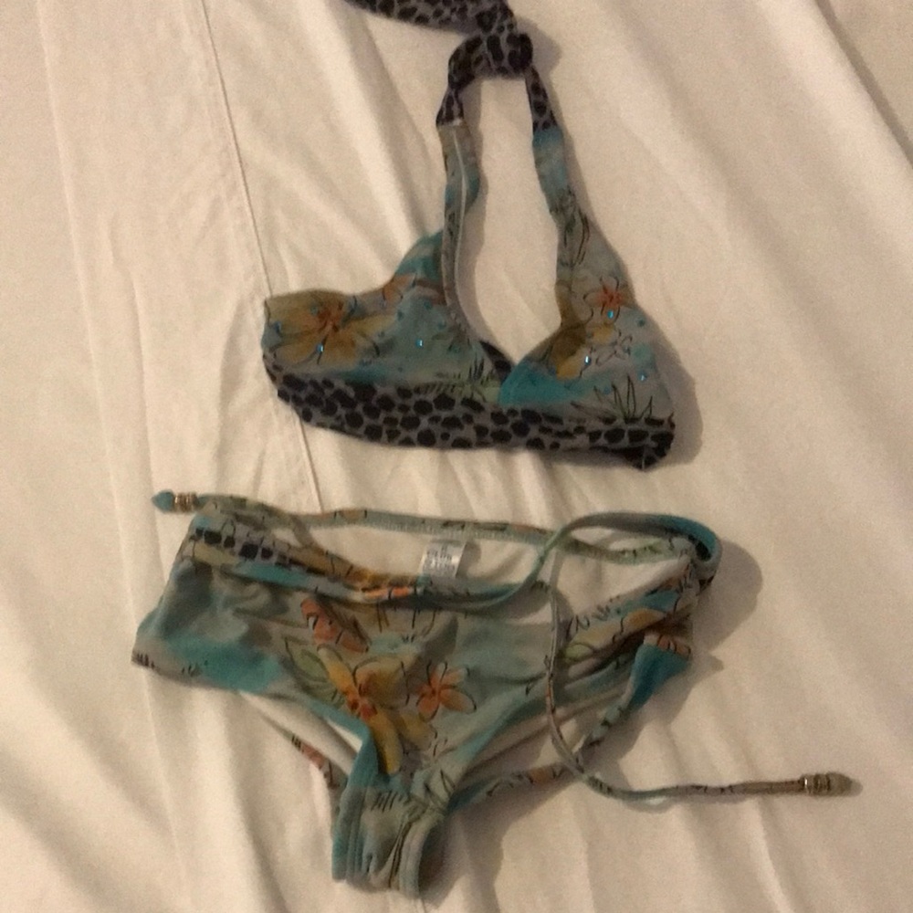 Limited Too Blue and Brown Bikini Size 6